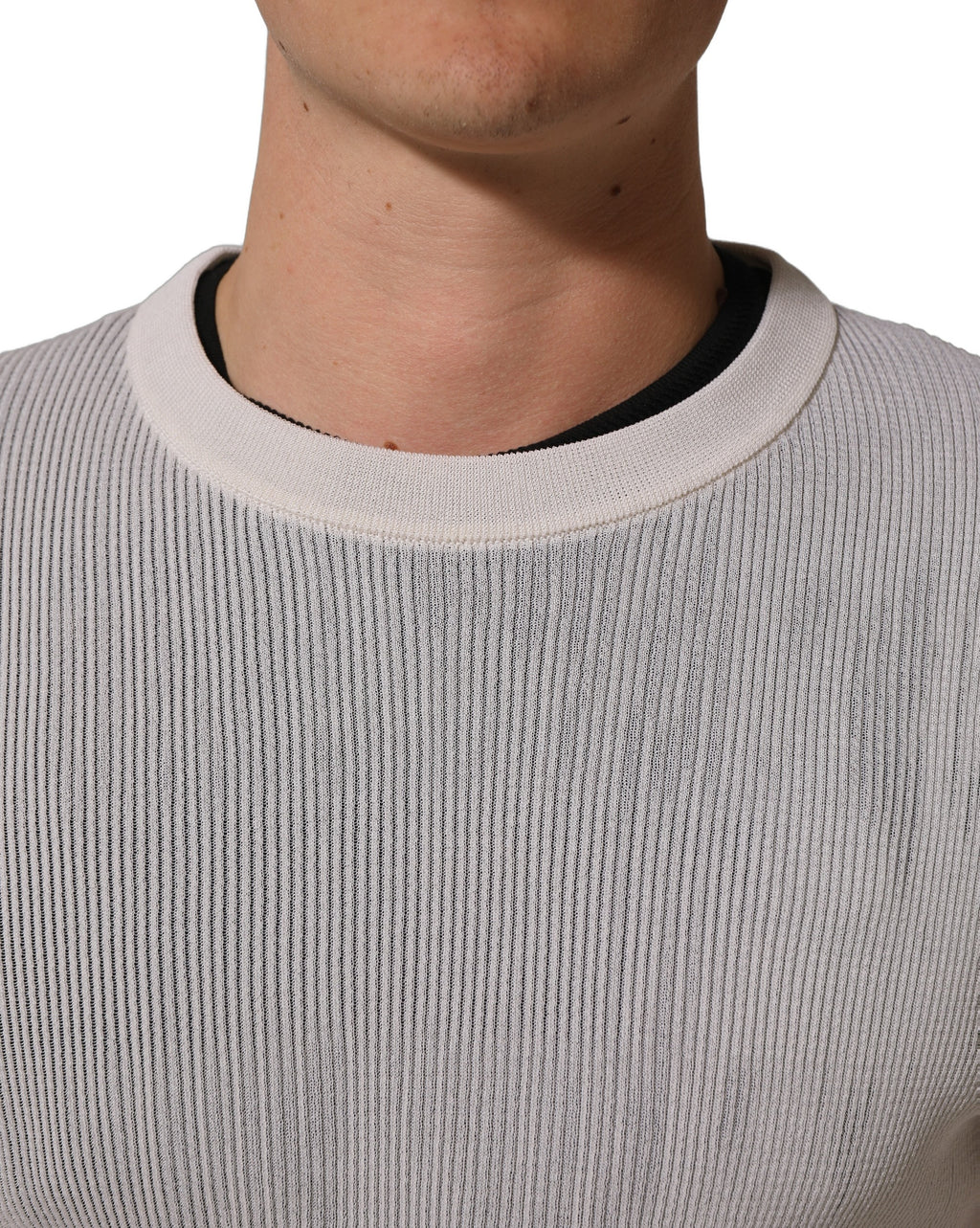 White Silk Crew Neck Men Pullover Sweater