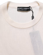 White Silk Crew Neck Men Pullover Sweater