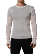 White Silk Crew Neck Men Pullover Sweater