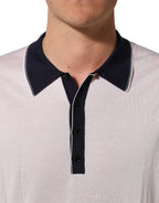 White Silk Collared Henley Pullover Sweater