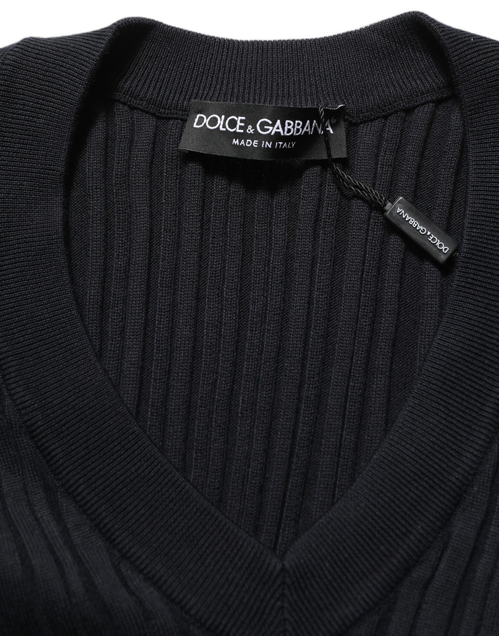 Black Silk Blend V-neck Pullover Men Sweater