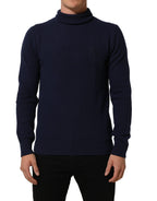 Blue Wool Knit Turtleneck Pullover Sweater
