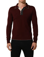 Burgundy Wool Knit Henley Pullover Sweater