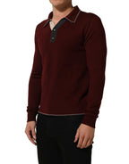Burgundy Wool Knit Henley Pullover Sweater