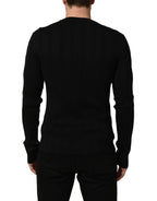 Black Silk Blend Henley Pullover Men Sweater
