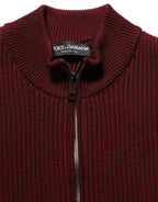 Burgundy Wool Half Zip Men Pullover Sweater