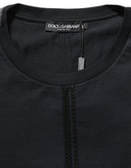 Dark Blue Cotton Round Neck Pullover Sweater