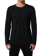 Dark Blue Cotton Round Neck Pullover Sweater