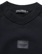 Black Logo Plaque Cotton Crew Neck Pullover Sweater