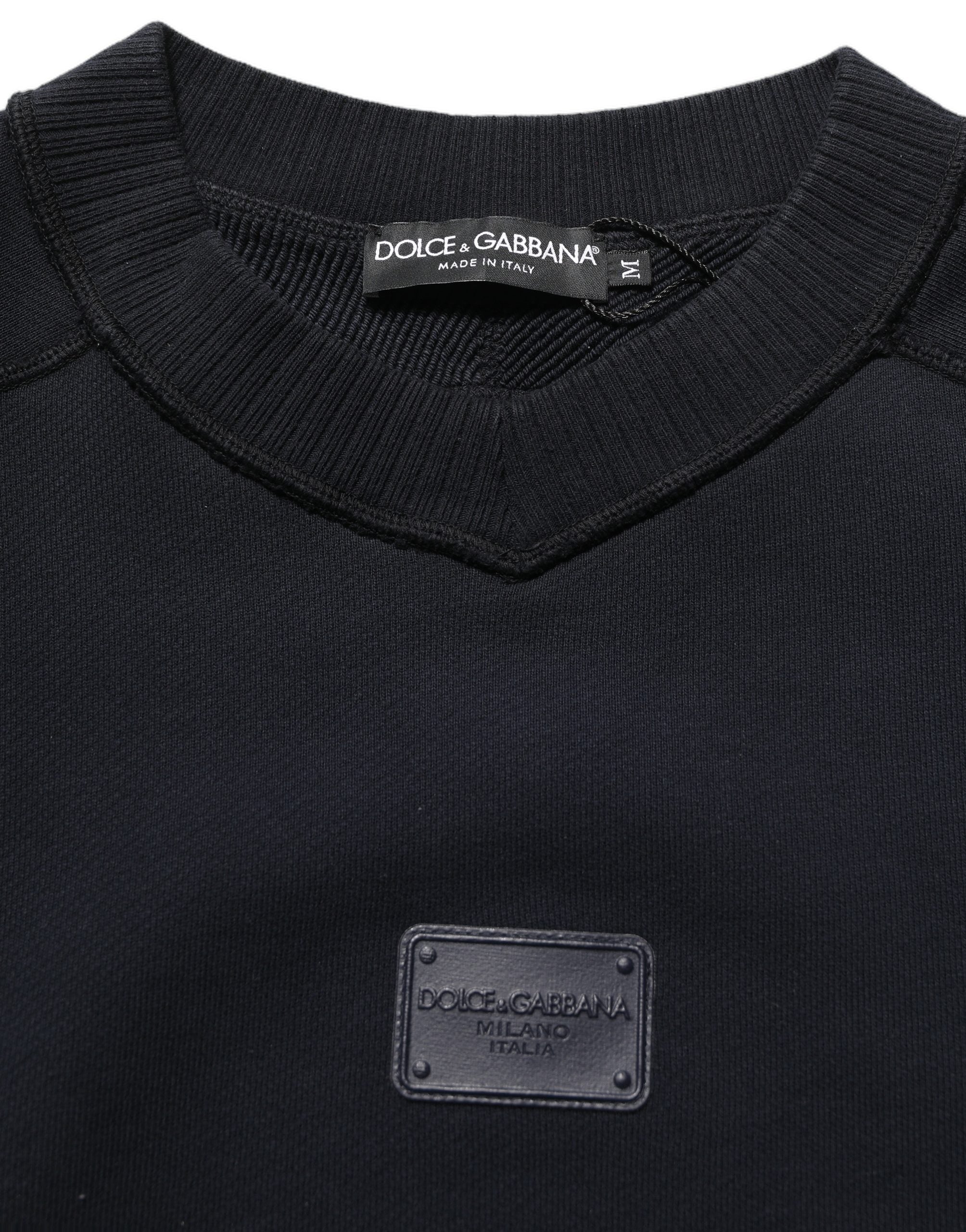 Black Logo Plaque Cotton Crew Neck Pullover Sweater