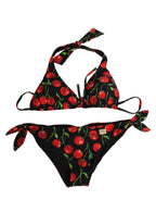Black Cherry Print Nylon Bikini 2 Piece Swimwear