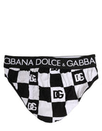 Black White Logo Checkered Midi Brief Underwear