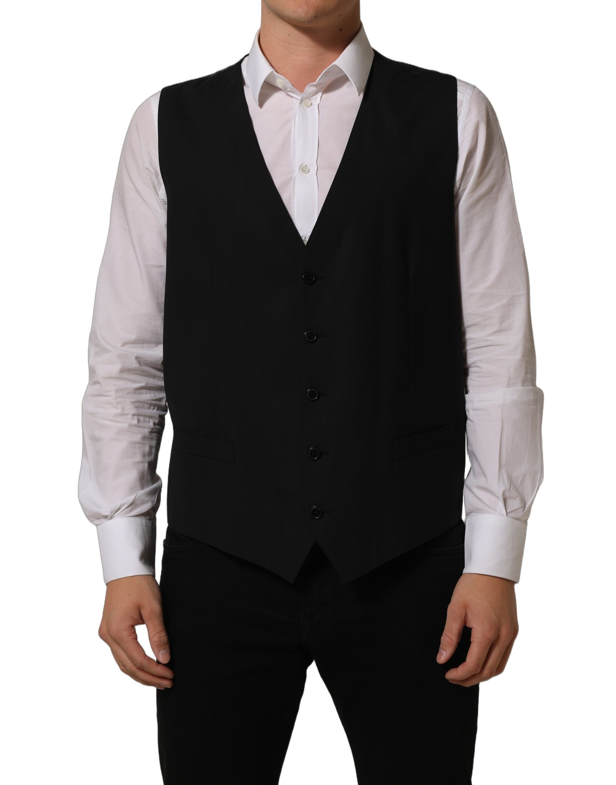 Black Wool Stretch Waistcoat Formal Vest
