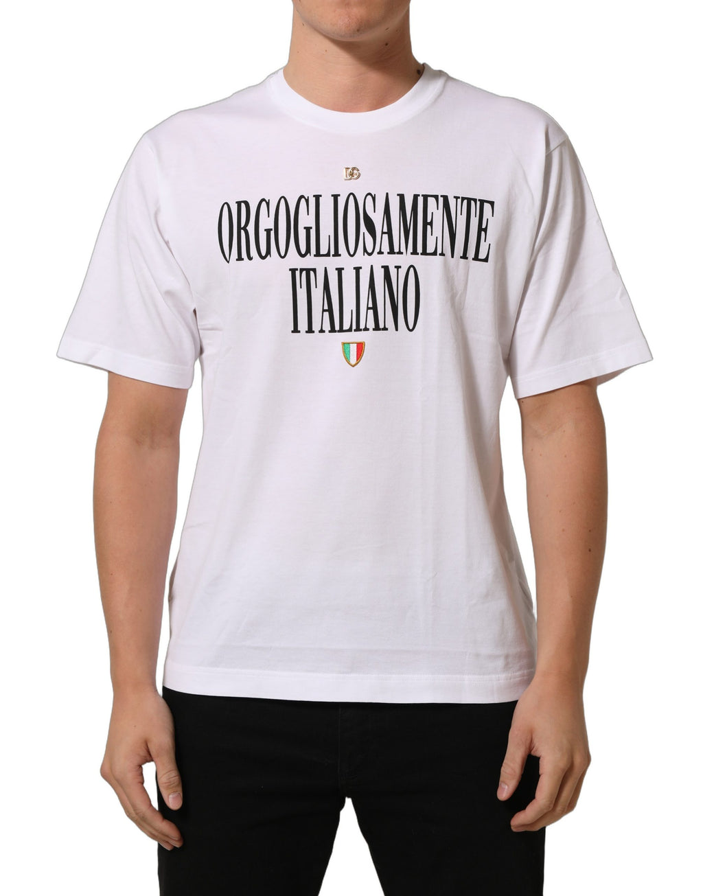 White Logo Round Neck Short Sleeves T-shirt