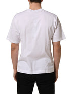 White Logo Round Neck Short Sleeves T-shirt