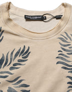 Beige Cotton Graphic Print Crew Neck  T-shirt