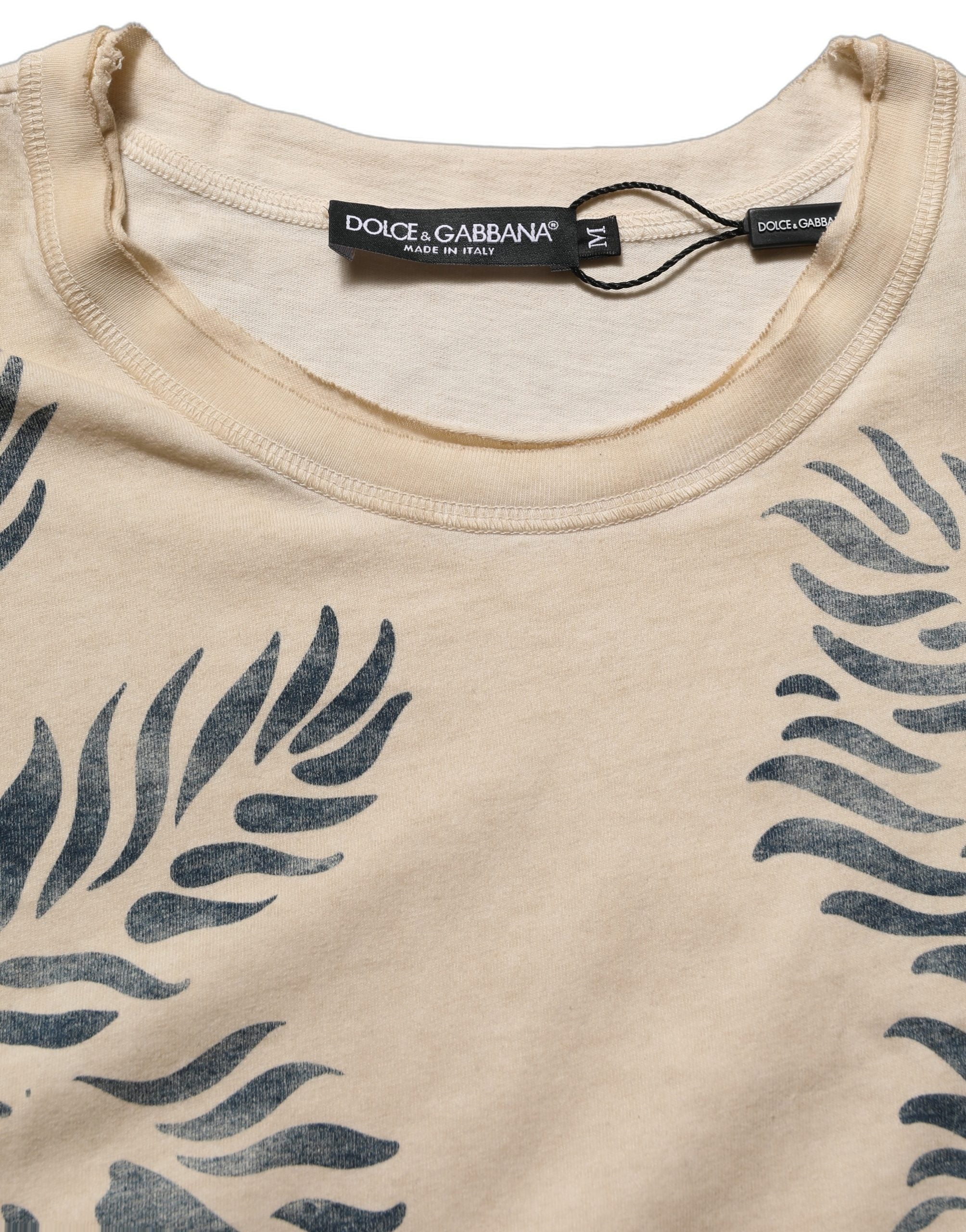 Beige Cotton Graphic Print Crew Neck T-shirt