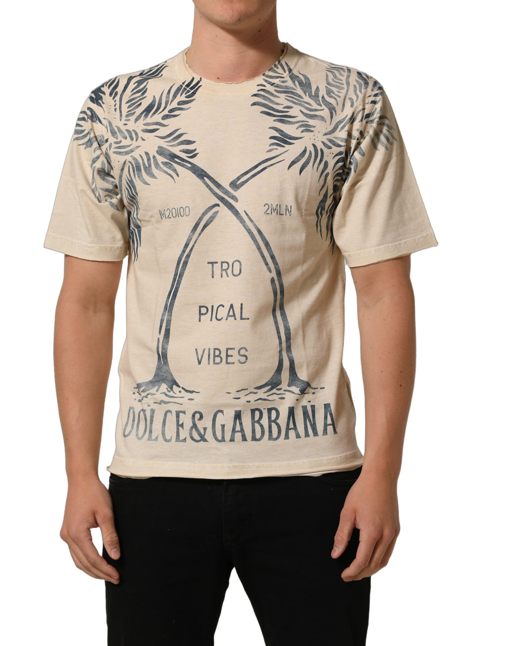 Beige Cotton Graphic Print Crew Neck T-shirt