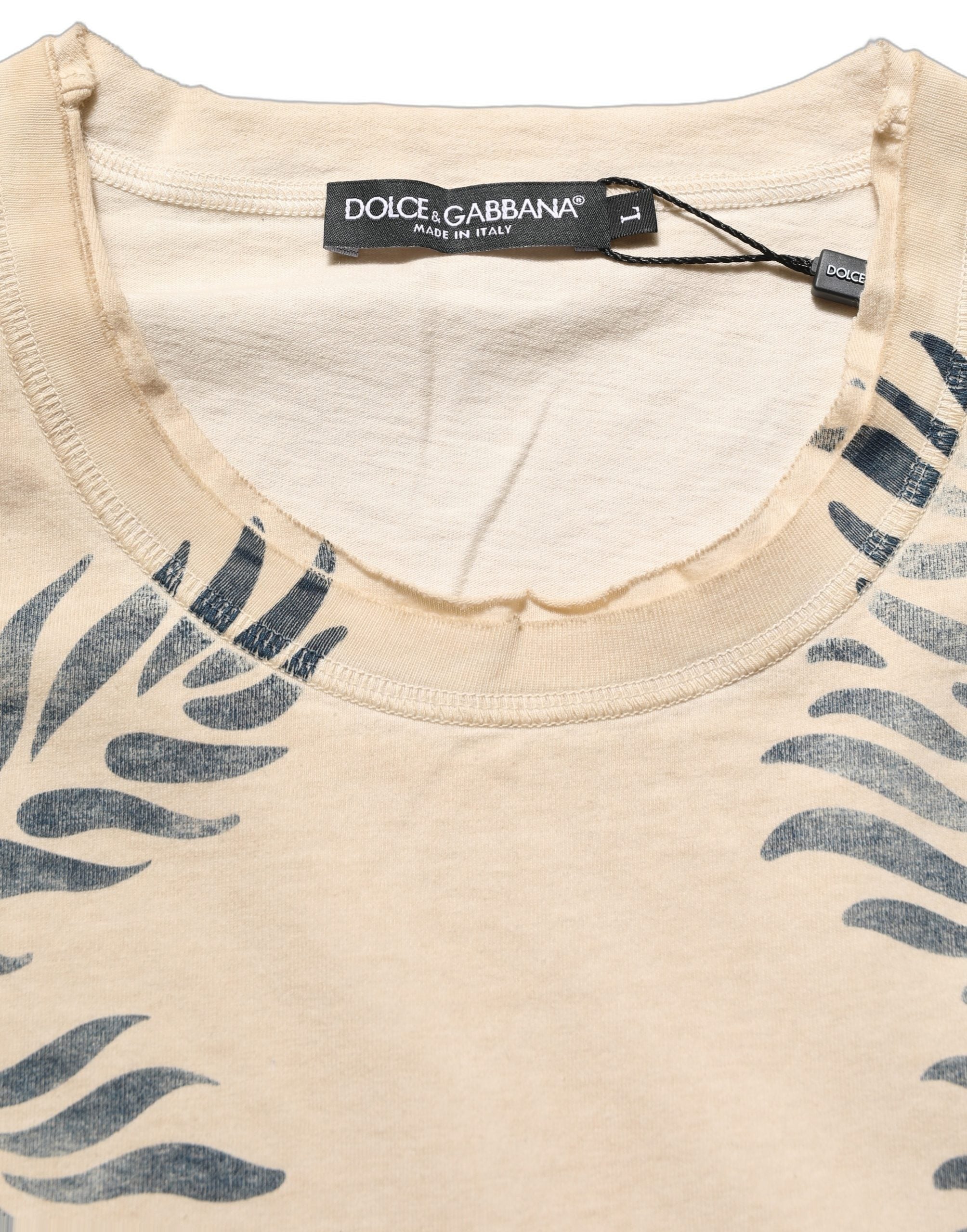 Beige Cotton Graphic Print Crew Neck T-shirt