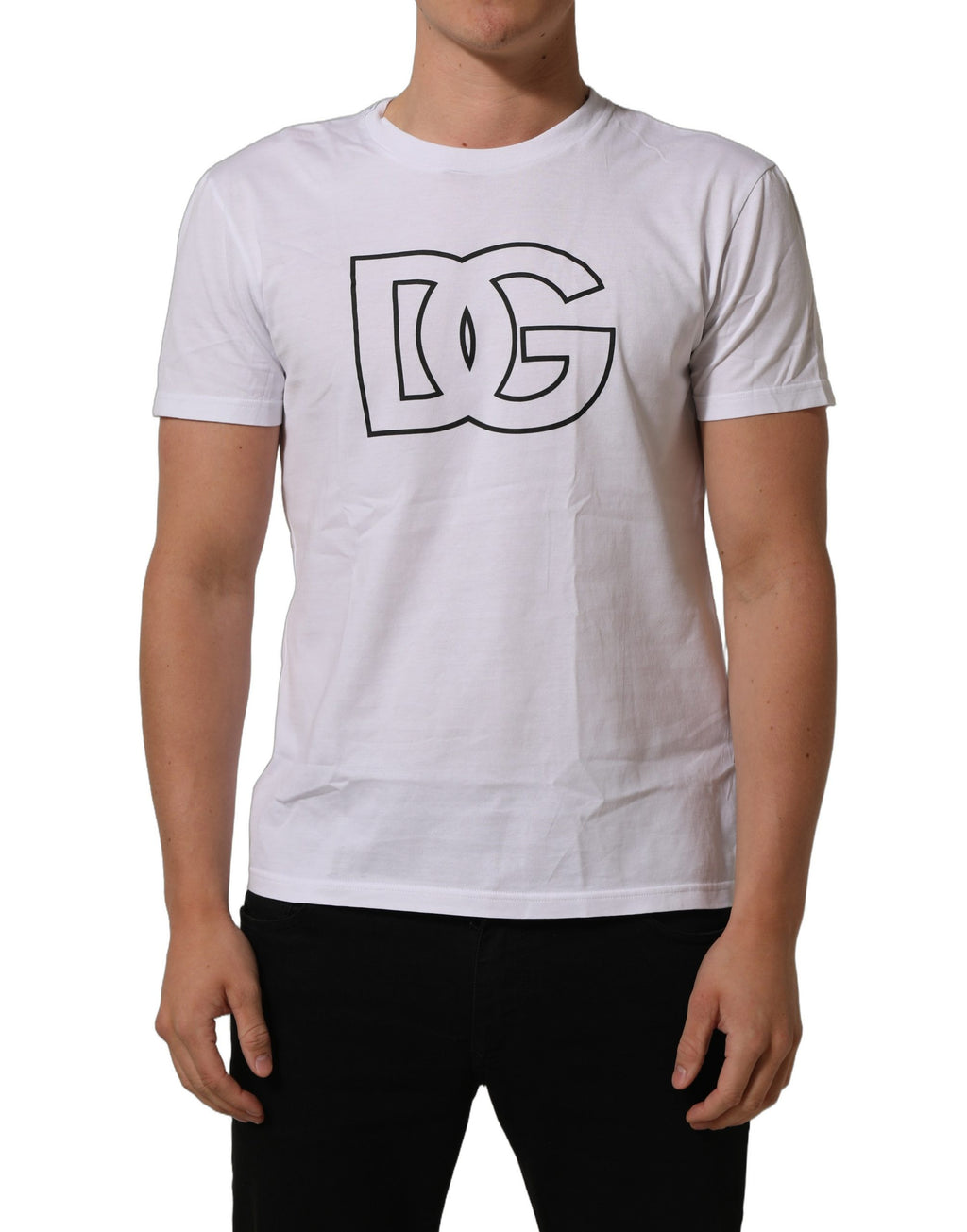 White DG Logo Print Short Sleeves Men T-shirt