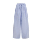 Blue Cotton Casual Pants