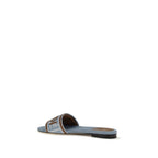 Blue Cotton Flat Sandals