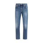Blue Cotton Straight-Leg Jeans