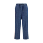 Blue Polyester Casual Pants