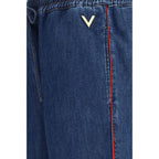 Blue Polyester Casual Pants