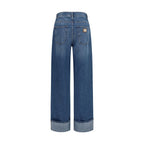 Blue Cotton Straight-Leg Jeans