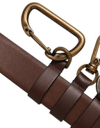 Men Brown Leather Gold Buckle Carabine Belt