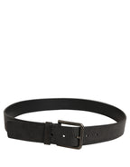 Black Leather Brushed Metal Buckle Men Belt
