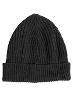 Men Charcoal Grey Ribbed Wool Knit Beanie One Size Hat