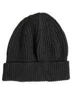 Men Charcoal Grey Ribbed Wool Knit Beanie One Size Hat
