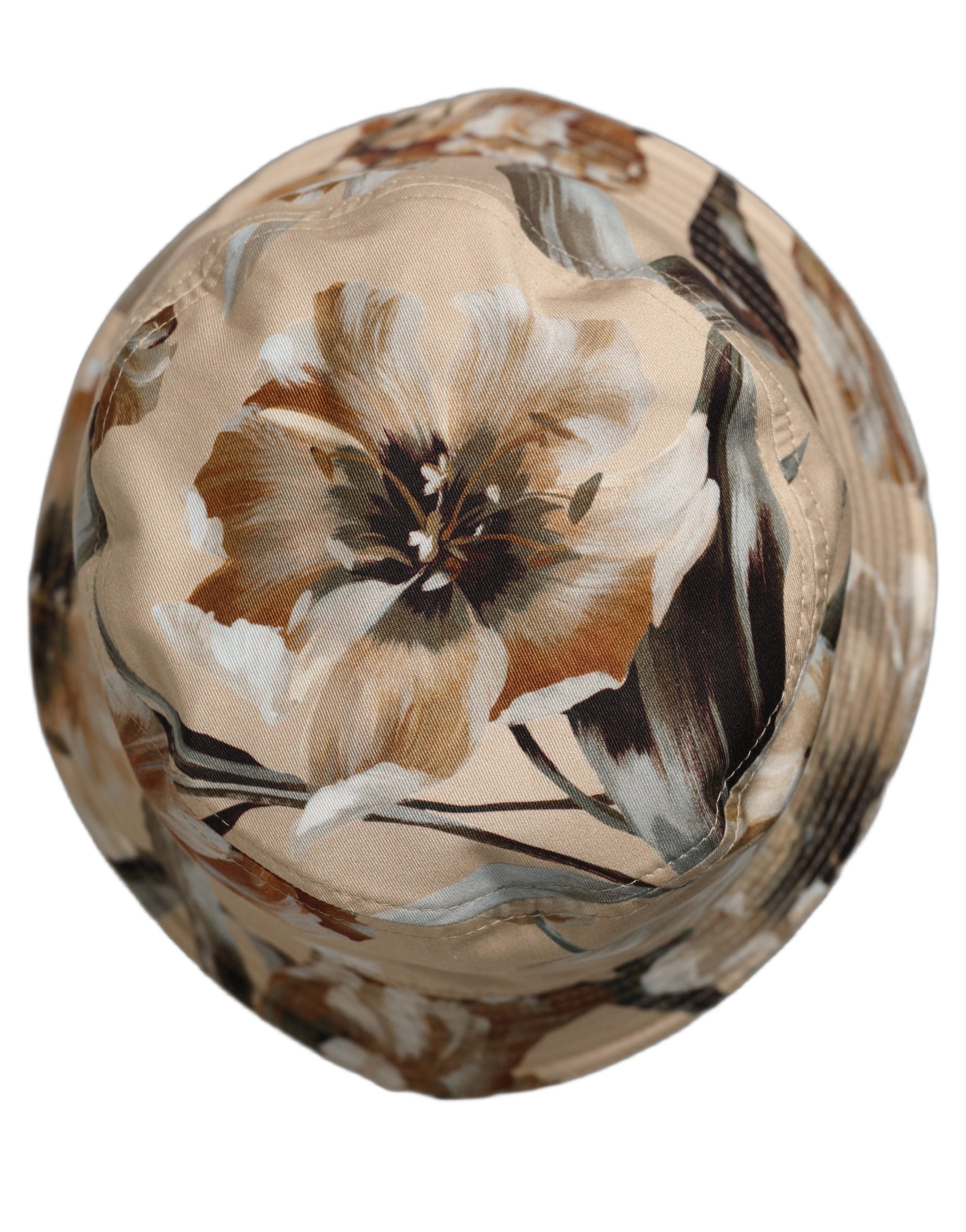 Men Beige Floral Wide Brim Bucket Capello Hat
