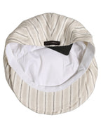 Men Off White Striped Linen Newsboy Capello Hat