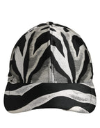 Men Black Silver Zebra Pattern Baseball Cap Hat