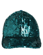 Men Green Cotton Sequin Baseball Cap 6 Panels Hat