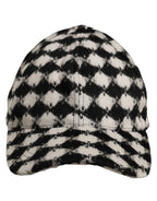 Men Black White Diamond Wool Baseball Cap Hat