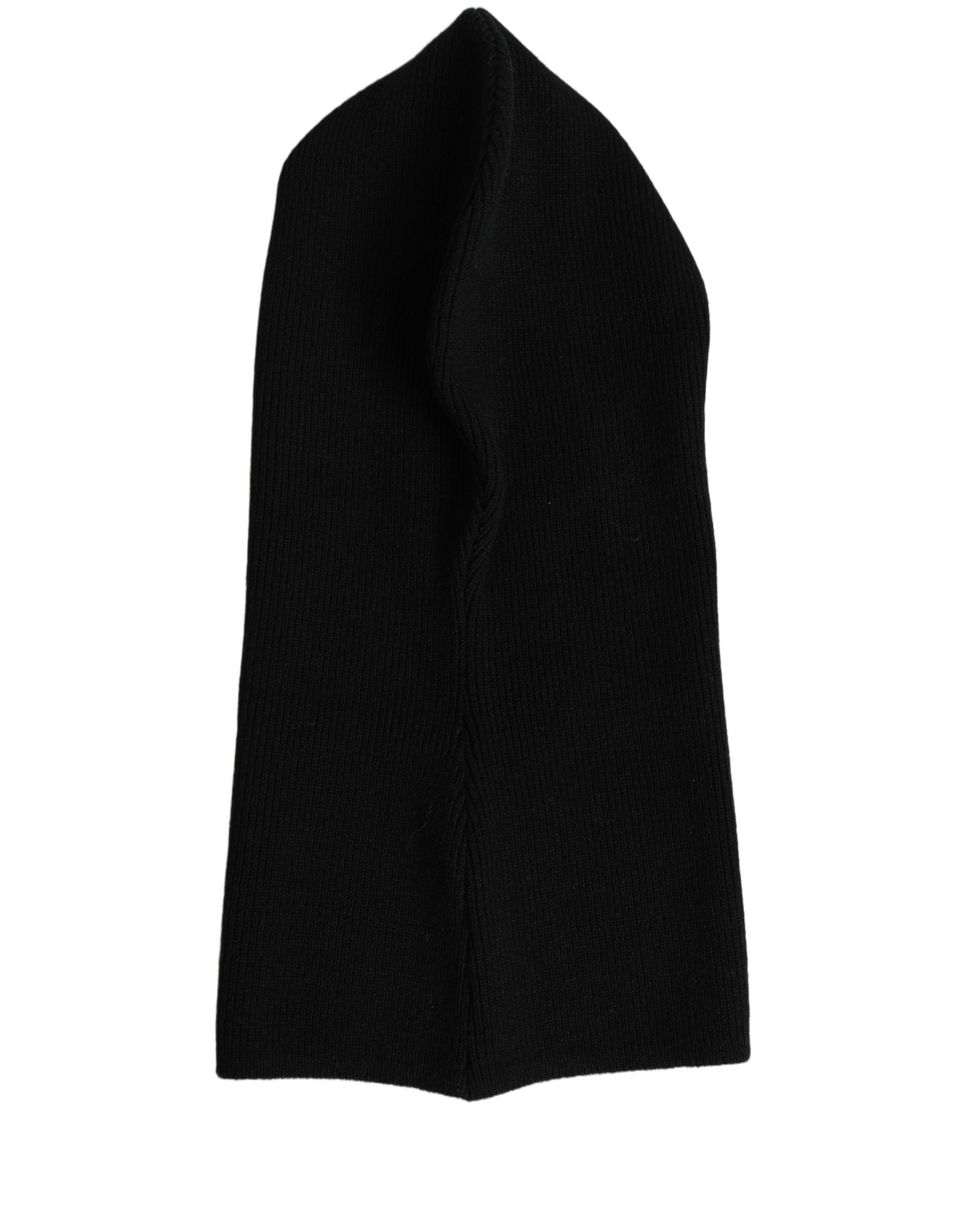 Men Black Wool Ribbed Knit Balaclava Wrap One Size Hat