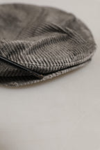 Men Grey Cotton Corduroy Cloth Newsboy Cap Hat