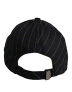 Black Gold Pinstriped Cotton Baseball Cap Hat