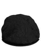 Men Black Floral Jacquard Newsboy Capello Hat