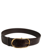Brown Python Leather Gold Metal Buckle Belt