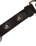 Black Plain Leather Silver Brass Keyring Holder Keychain