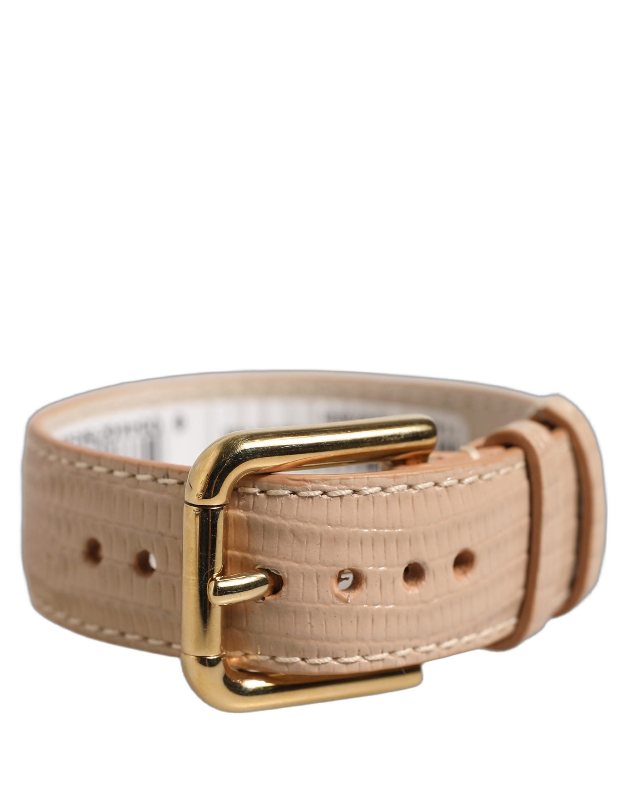 Beige Textured Leather Gold Buckle Belt Strap Bracelet