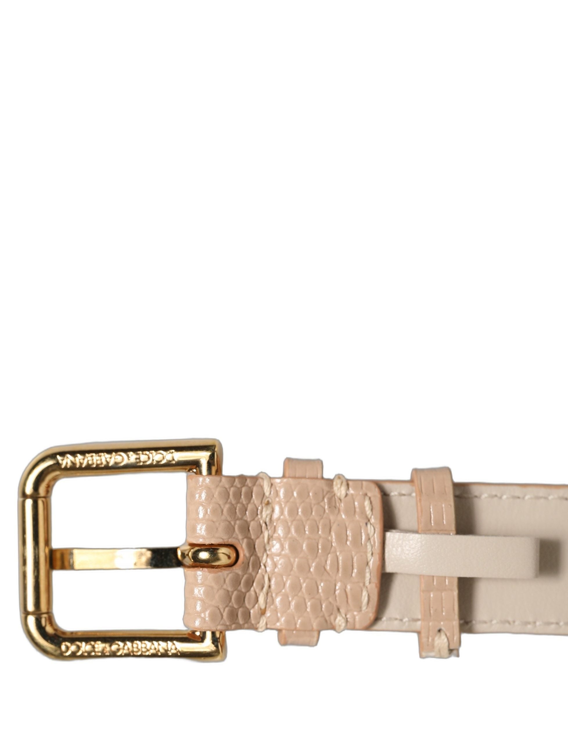 Beige Textured Leather Gold Buckle Belt Strap Bracelet