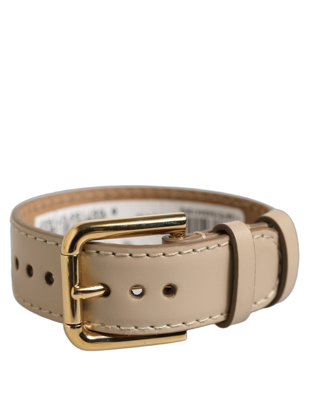 Beige Calfskin Leather Gold Buckle Belt Strap Bracelet
