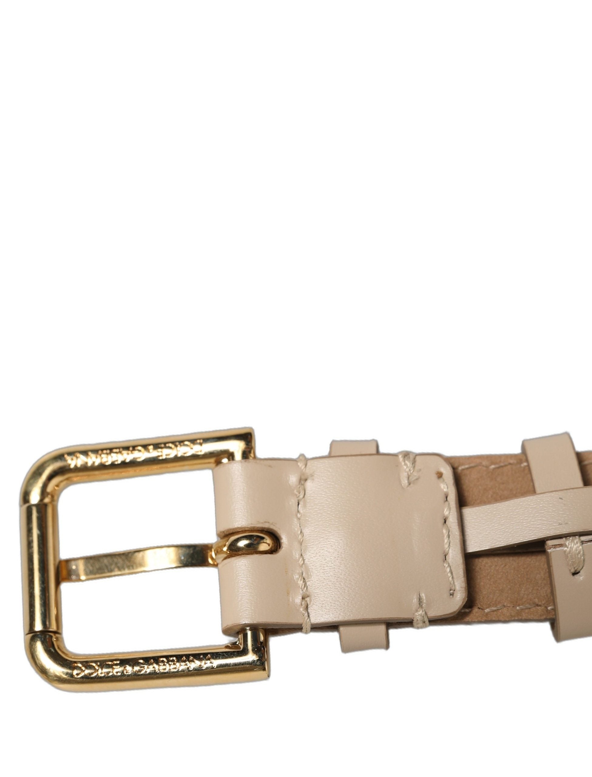 Beige Calfskin Leather Gold Buckle Belt Strap Bracelet