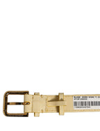 Beige Embossed Leather Gold Buckle Belt Strap Bracelet